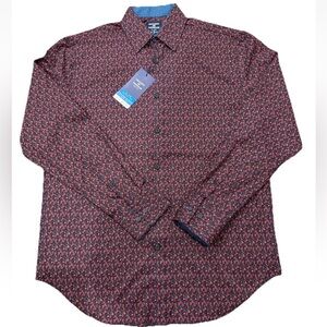 Society of Threads Large Mens Button Up No Iron Shirt Slim Fit Red Floral NWT